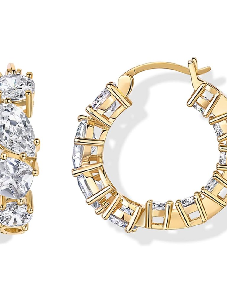 14k Gold Plated Cubic Zirconia Hoop Earrings For Women - Bridal Cz Hoop Earrings